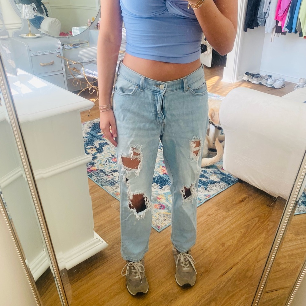 True Craft Light Blue Distressed Boyfriend Jeans